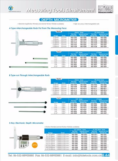 Interchangeable Rods/ Run Through Interchangeable Rods/ 5-Key Electronic Depth Micrometer